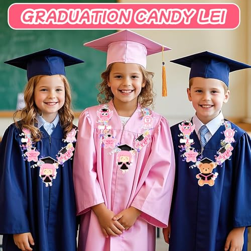 MARFOREVER 75 Pcs Preschool Graduation Candy Lei Making Kit 2025, 12 Candy Lei Tubing 60Pcs Graduation Paper Cut 3 Rolls Ribbons Congrats Grad Candy Leis Bags for Kindergarten Graduation Party Gifts - Image 3