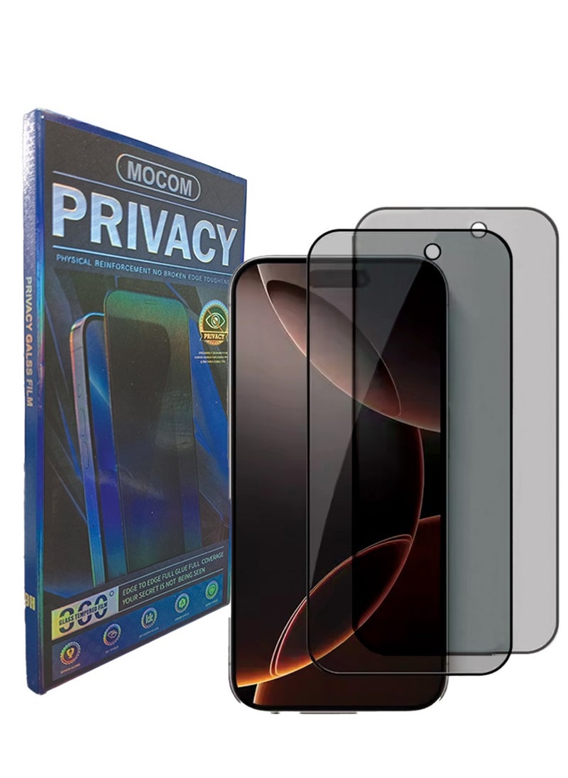 MOCOM [2pack] iPhone 16 Pro Max Privacy Screen Protector [6.9 Inch] – 9H Tempered Glass, Anti-Spy, Anti-Fingerprint, Bubble-Free, Full Coverage, Case-Friendly, Ultra Tough Drop & Scratch Protection  - Image 1