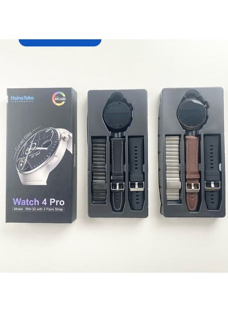 Haino Teko - Germany Smart Watch 4 Pro RW-32 – Curved AMOLED Glass Screen, Real Round AMOLED Display, Health & Fitness Tracking, Bluetooth Connectivity, Stylish Design for Men & Women - Image 1