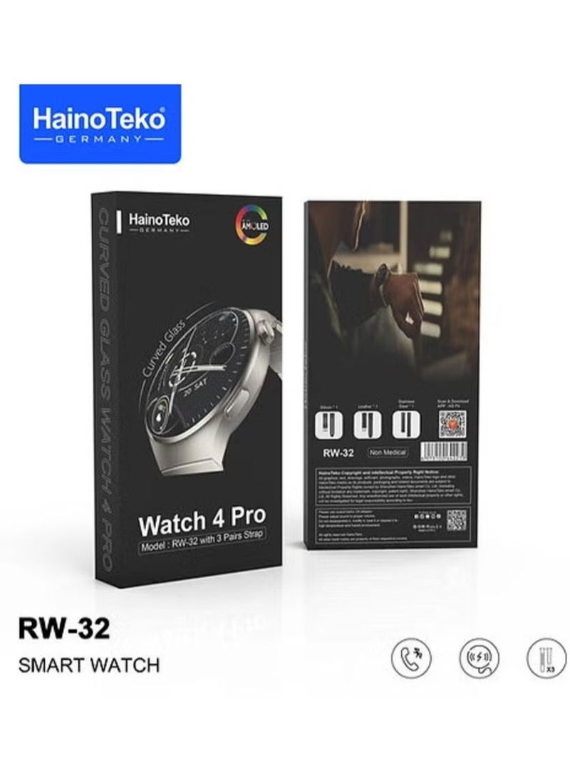 Haino Teko - Germany Smart Watch 4 Pro RW-32 – Curved AMOLED Glass Screen, Real Round AMOLED Display, Health & Fitness Tracking, Bluetooth Connectivity, Stylish Design for Men & Women - Image 1