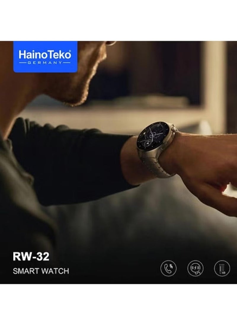 Haino Teko - Germany Smart Watch 4 Pro RW-32 – Curved AMOLED Glass Screen, Real Round AMOLED Display, Health & Fitness Tracking, Bluetooth Connectivity, Stylish Design for Men & Women - Image 1