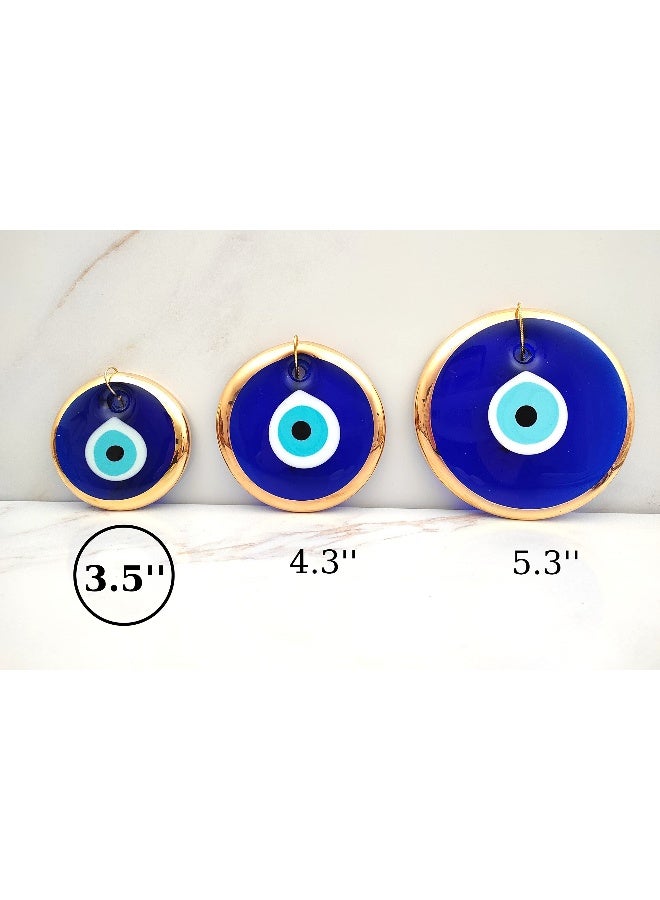 Erbulus 3.5" Glass Blue Evil Eye Wall Hanging Gold Ornament - Turkish Nazar Bead - Home Protection Charm - Gold Wall Decor Amulet in a Box (Medium) - Image 2