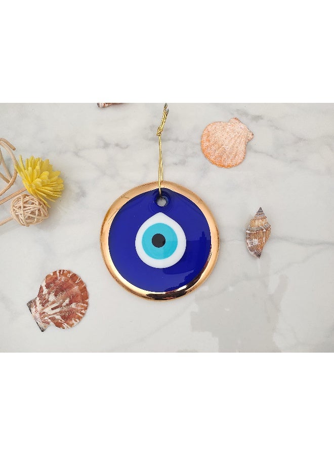Erbulus 3.5" Glass Blue Evil Eye Wall Hanging Gold Ornament - Turkish Nazar Bead - Home Protection Charm - Gold Wall Decor Amulet in a Box (Medium) - Image 4