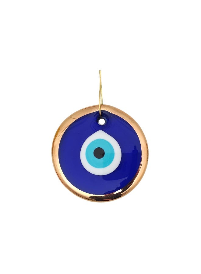 Erbulus 3.5" Glass Blue Evil Eye Wall Hanging Gold Ornament - Turkish Nazar Bead - Home Protection Charm - Gold Wall Decor Amulet in a Box (Medium) - Image 1