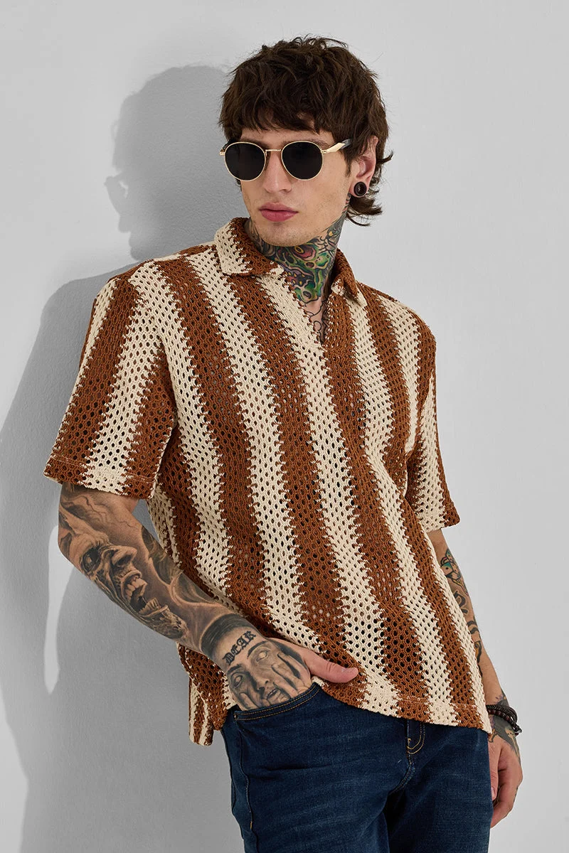 SNITCH Terracotta Striped Half Sleeve Boxy T-Shirt