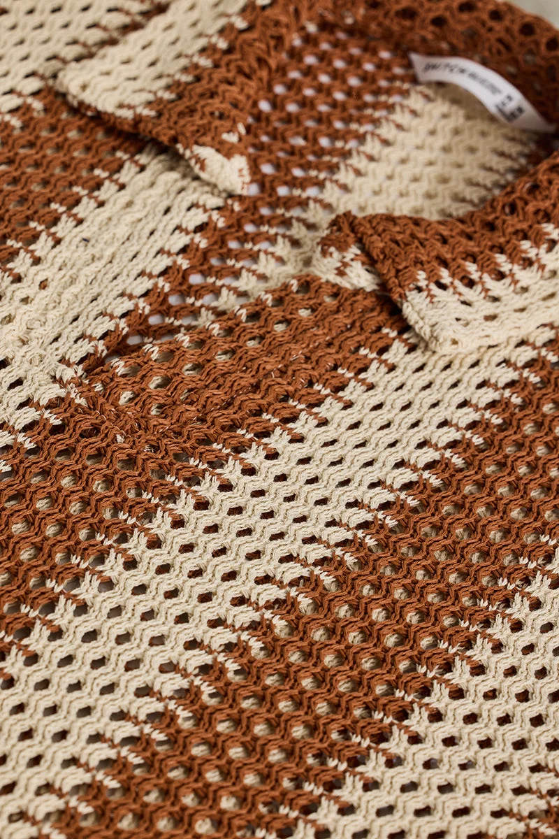 SNITCH Terracotta Striped Half Sleeve Boxy T-Shirt