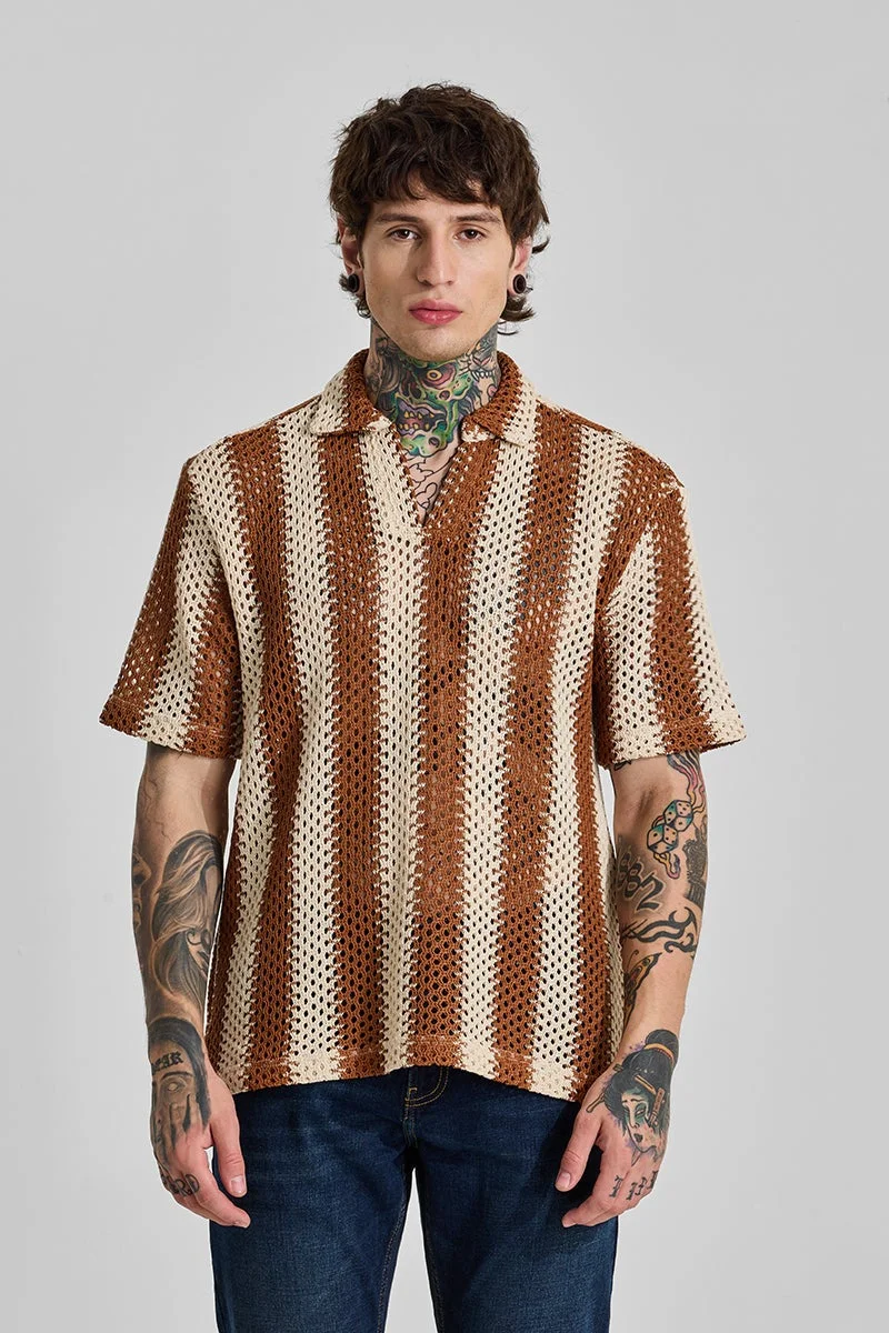 SNITCH Terracotta Striped Half Sleeve Boxy T-Shirt