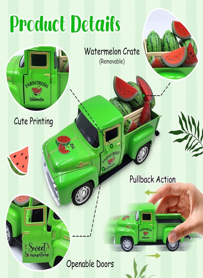 Teeloray Watermelon Summer Tiered Tray Decor Vintage Truck with Mini Watermelons Wooden Crate Farmhouse Kitchen Centerpieces for Tables Sweet Time Hello Summer Signs for Home Watermelon Party Decorations - Image 3