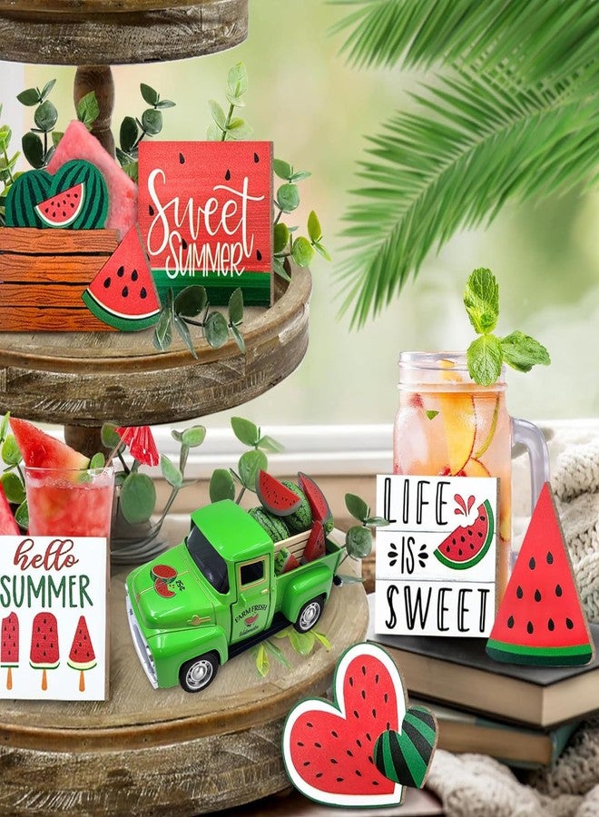 Teeloray Watermelon Summer Tiered Tray Decor Vintage Truck with Mini Watermelons Wooden Crate Farmhouse Kitchen Centerpieces for Tables Sweet Time Hello Summer Signs for Home Watermelon Party Decorations - Image 5