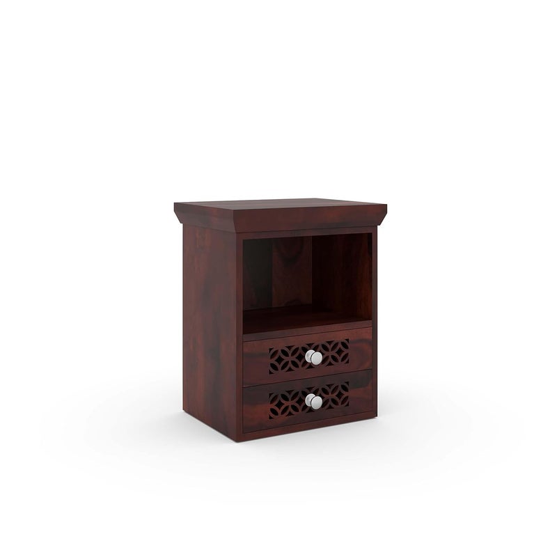 WOOD INSPIRE WOOD INSPIRE Sujo Sheesham Wood Bedside Table for Bedroom Sheesham Wooden Bed Side Nightstand with 2 Drawer Storage Shelf Bedside Table for Home Walnut Glossy Finish  - Image 5