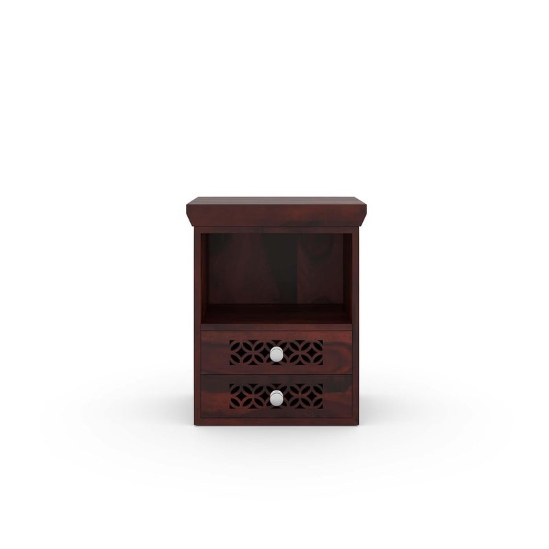 WOOD INSPIRE WOOD INSPIRE Sujo Sheesham Wood Bedside Table for Bedroom Sheesham Wooden Bed Side Nightstand with 2 Drawer Storage Shelf Bedside Table for Home Walnut Glossy Finish  - Image 4