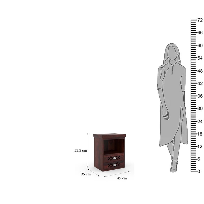 WOOD INSPIRE WOOD INSPIRE Sujo Sheesham Wood Bedside Table for Bedroom Sheesham Wooden Bed Side Nightstand with 2 Drawer Storage Shelf Bedside Table for Home Walnut Glossy Finish  - Image 2