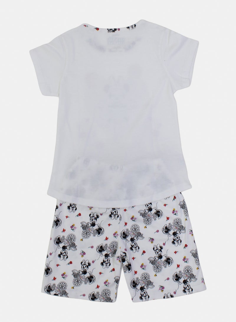 Girls Cotton Pajama – Off-White with Minnie Mouse Print - Image 2