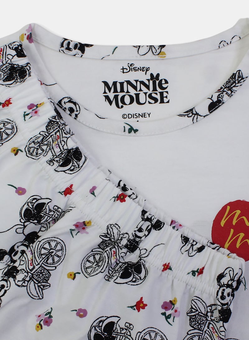 Girls Cotton Pajama – Off-White with Minnie Mouse Print - Image 3