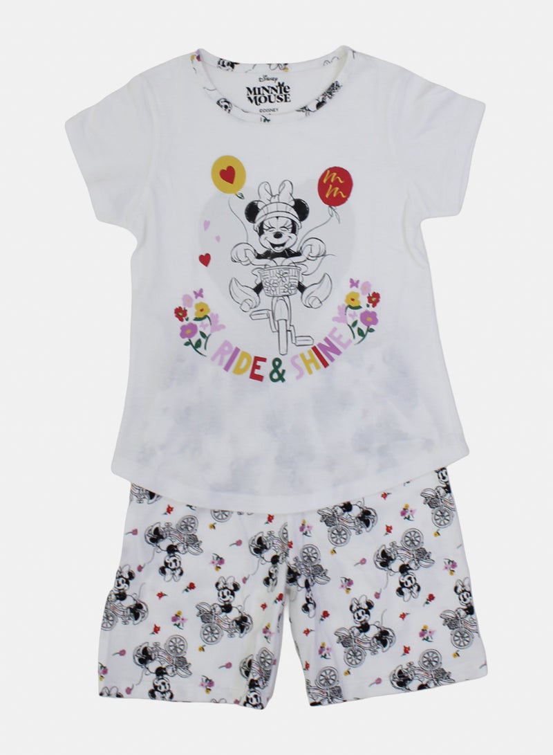 Girls Cotton Pajama – Off-White with Minnie Mouse Print - Image 1