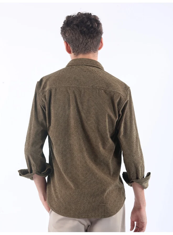 Beyoung Coffee Brown Lazer Cut Floral Textured Corduroy Shirt