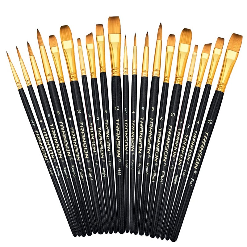 Transon 20pcs Art Painting Brush Set for Acrylic Watercolor Gouache Hobby Craft Face Painting Black - Image 1