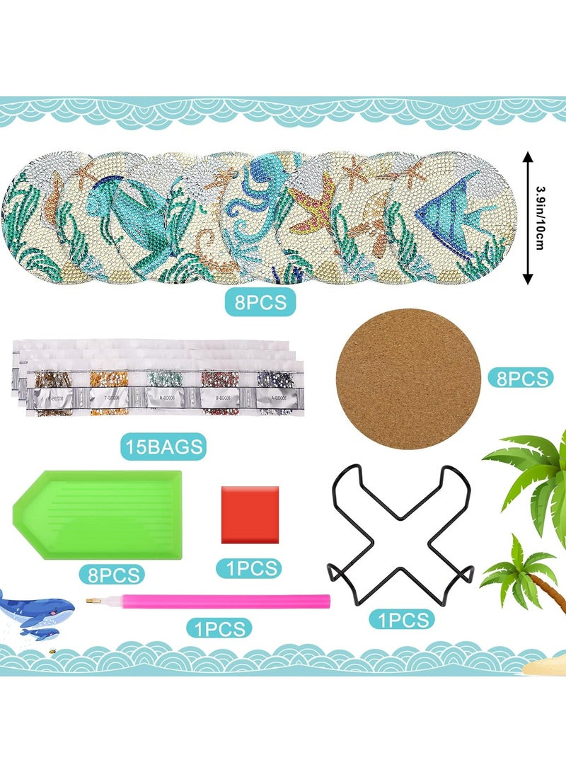 Oasisgalore 8Pcs Ocean Diamond Art Painting Coaster Kit，DIY Crafts Kit with Holder, Ideal Gift - Image 2