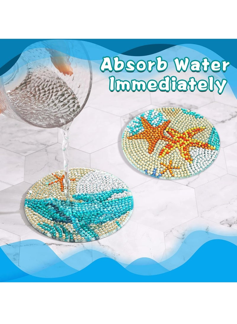Oasisgalore 8Pcs Ocean Diamond Art Painting Coaster Kit，DIY Crafts Kit with Holder, Ideal Gift - Image 5