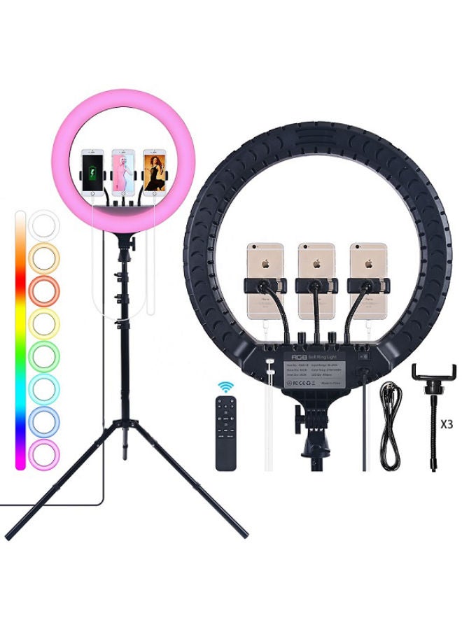 SHOPI MJ56 22 Inch RGB Selfie Ring Light With Tripod Stand&3 Cell Phone Holder&Remote Control 22 inch RGB ring light  - Image 1