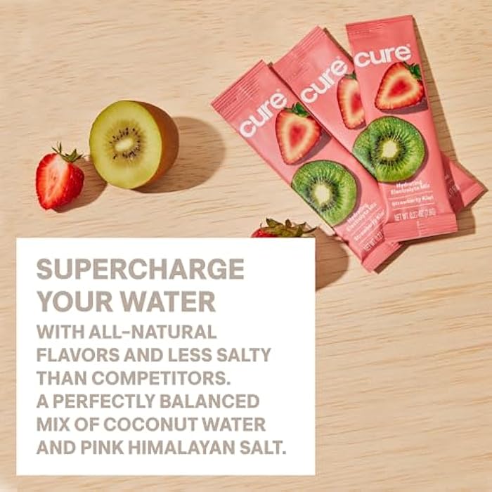 Cure Hydration | Plant-Based Electrolyte Drink Mix | No Added Sugar | FSA-HSA | Dehydration Relief Powder Made with Coconut Water | Non-GMO | Vegan | Pouch of 14 Packets - Strawberry Kiwi - Image 5
