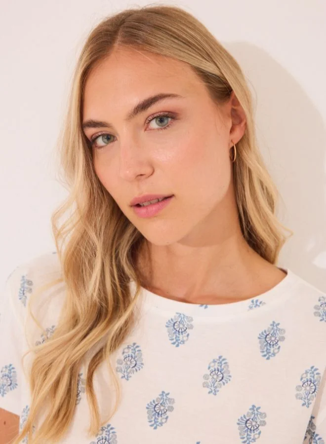 women'secret 100% Cotton White Paisley Long Pyjamas