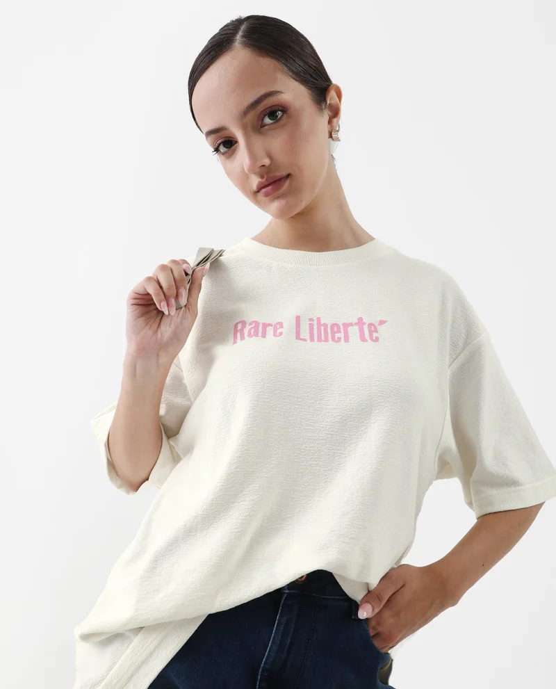Rareism Women's Oversized T-Shirt With Front Graphic Print