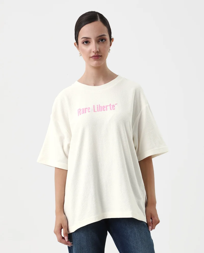 Rareism Women's Oversized T-Shirt With Front Graphic Print