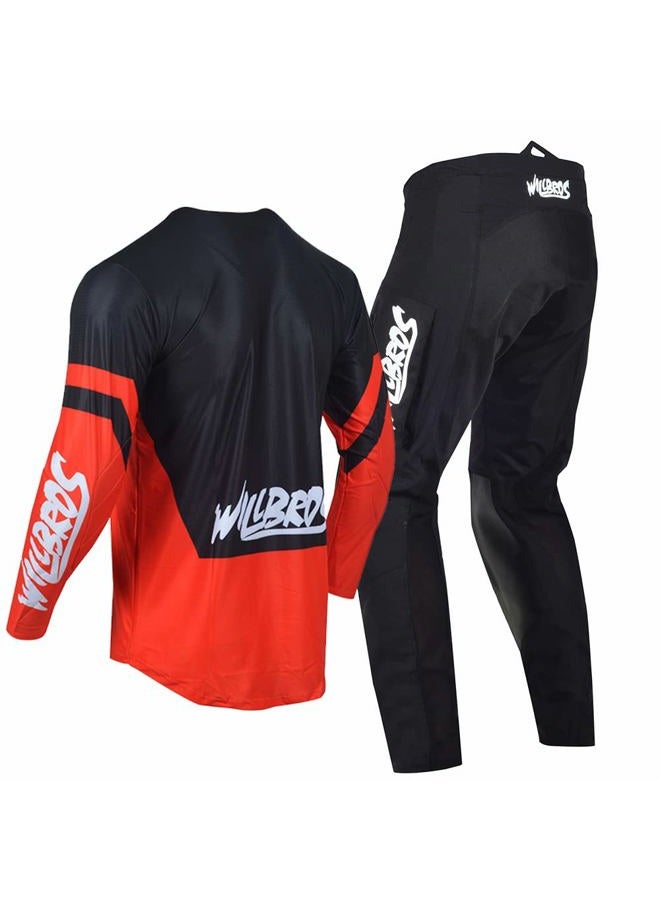 Willbros Motocross Jersey Pants Combo Mens Women Dirt Bike MX Gear Set Offroad with Zipper Pockets Racewear Adult, Black Red, Jersey S/Pants 30 - Image 4