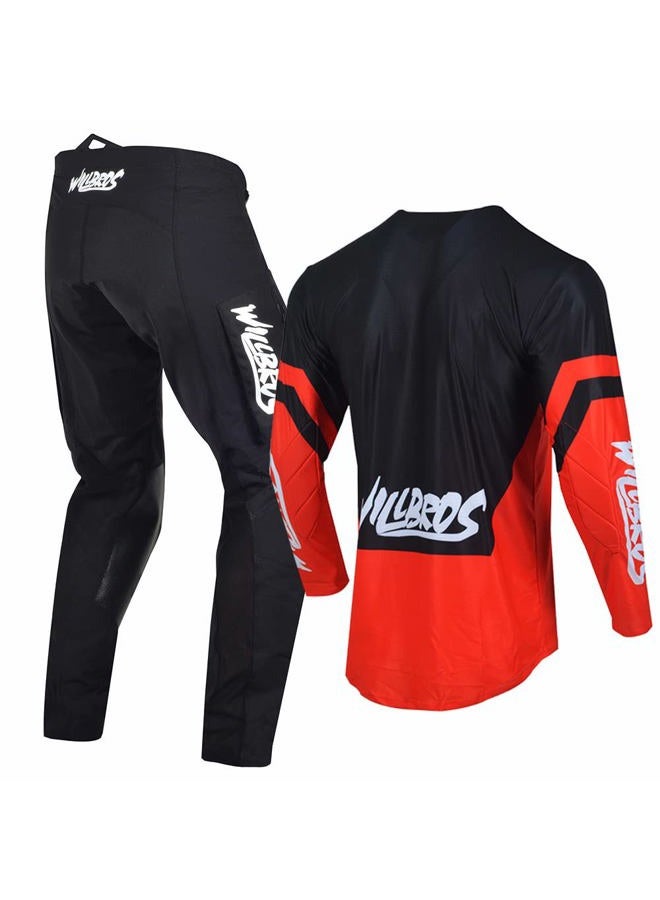 Willbros Motocross Jersey Pants Combo Mens Women Dirt Bike MX Gear Set Offroad with Zipper Pockets Racewear Adult, Black Red, Jersey S/Pants 30 - Image 3