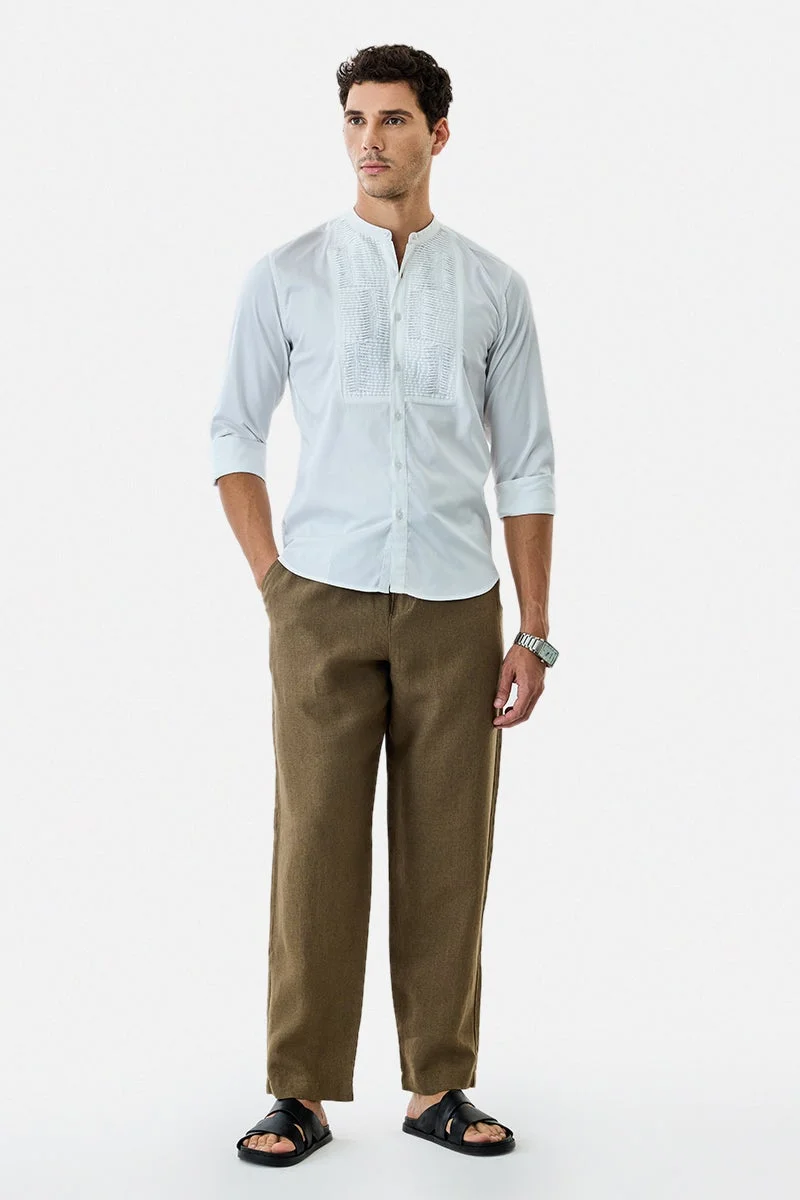 سنيتش White Textured Long Sleeve Slim Fit Formal Luxe Shirt