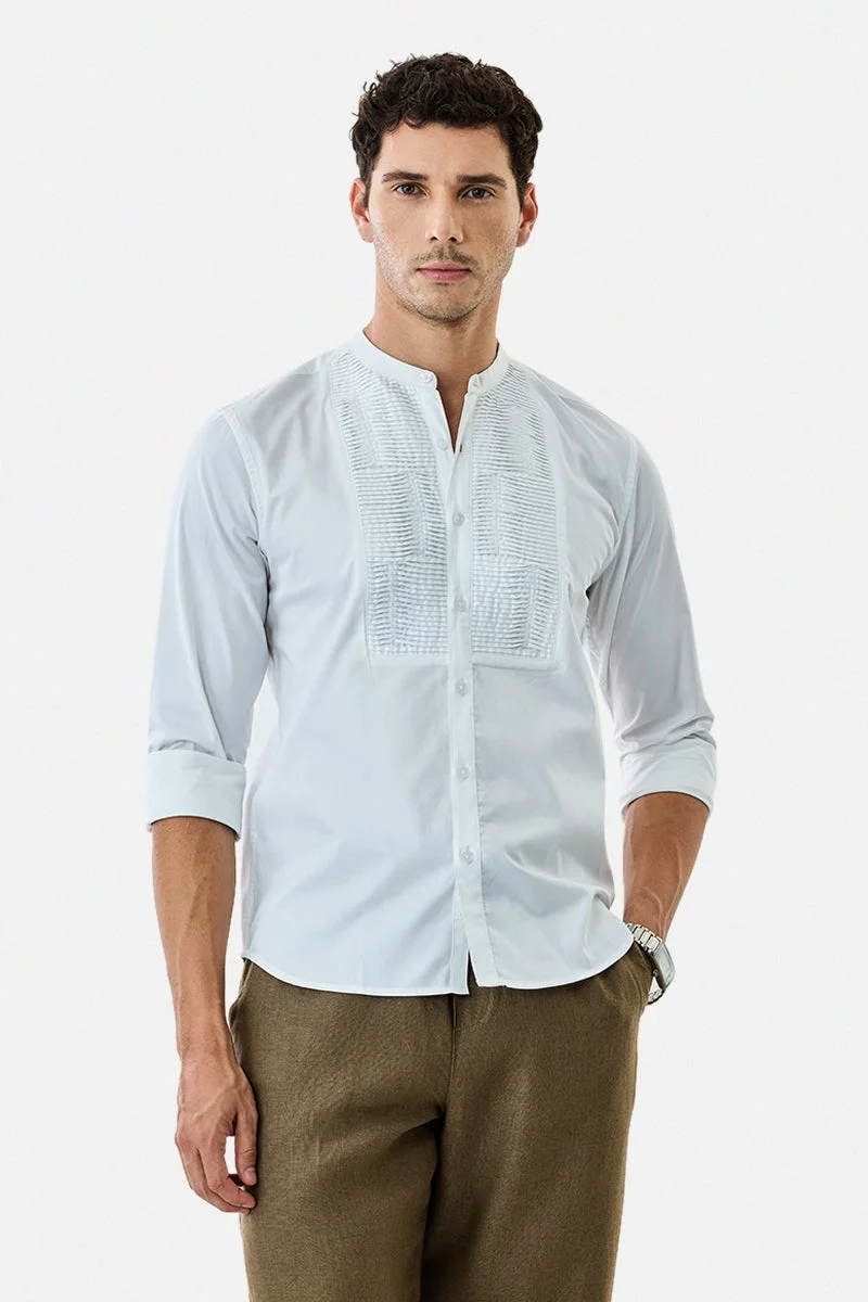 سنيتش White Textured Long Sleeve Slim Fit Formal Luxe Shirt