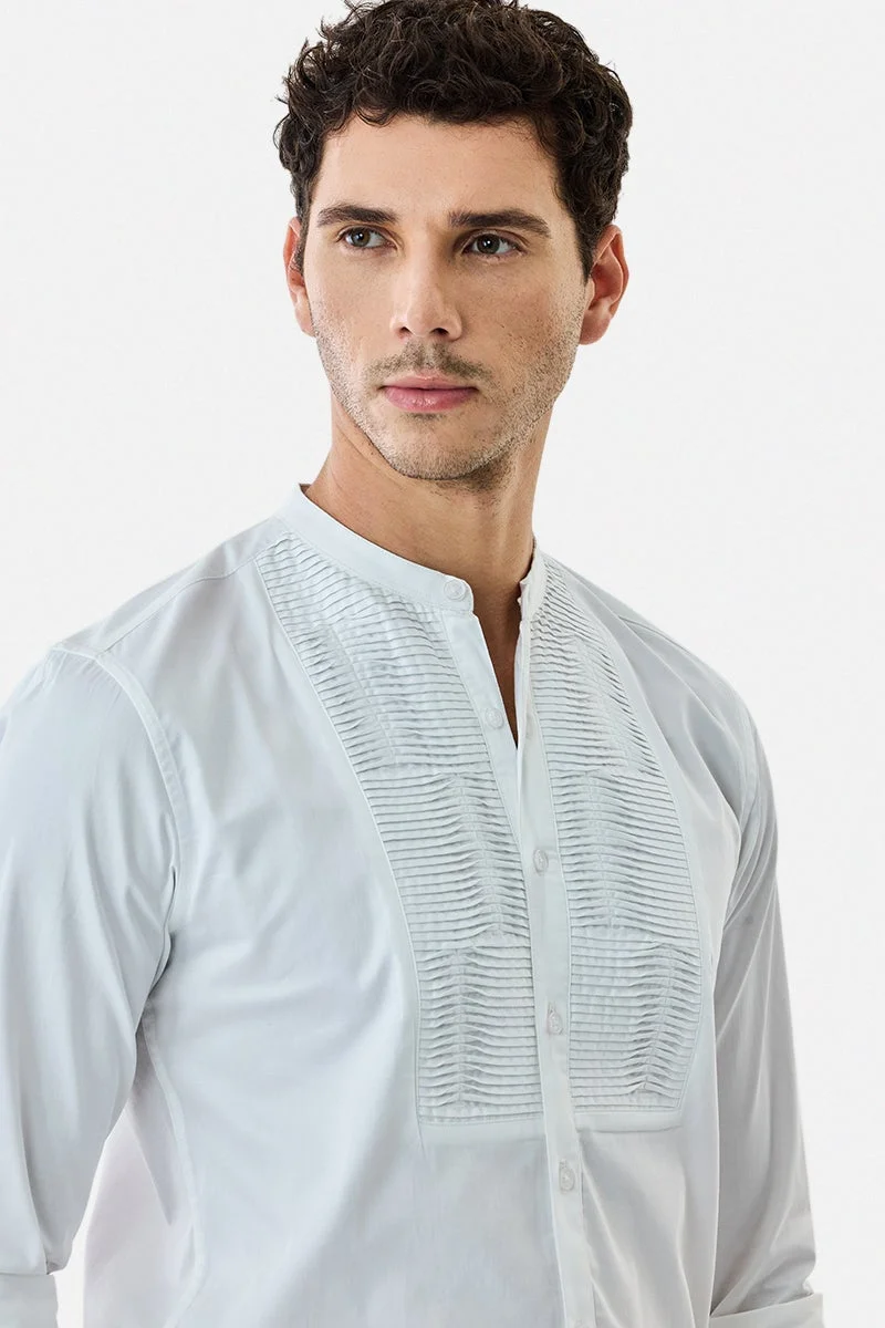 SNITCH White Textured Long Sleeve Slim Fit Formal Luxe Shirt