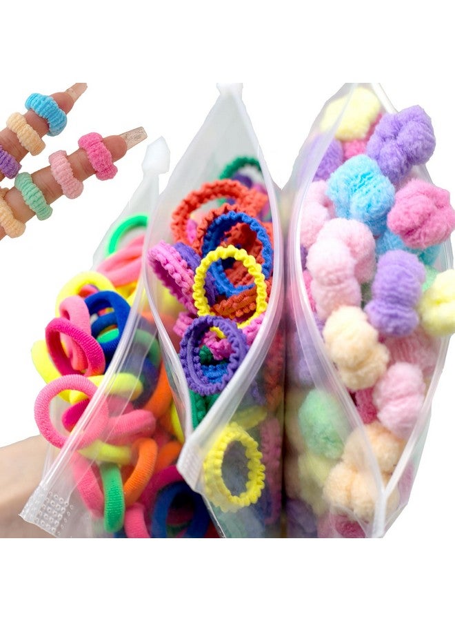 Bluezoo 3 Textures 250Pcs Baby Hair Ties, Seamless Cotton Ponytail Holders for Girls Kids Women, Cute Small Soft Hair Bands, Easy Off, BlueZOO No Damage Tiny Hair Scrunchies, Won't Pull Out, 0.8inch Dia. - Image 1