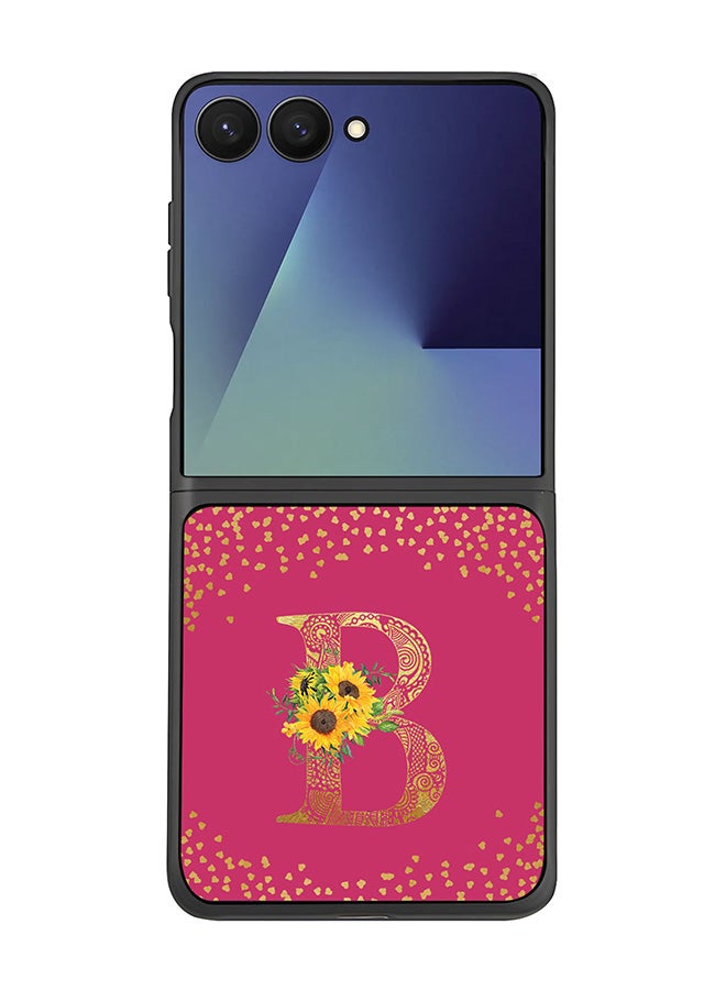 Stylizedd For Samsung Galaxy Z Flip7 Case,Slim fit Camera Protection, Shockproof Thin Phone cover  - Custom Floral Monogram - B ( Deep Pink )