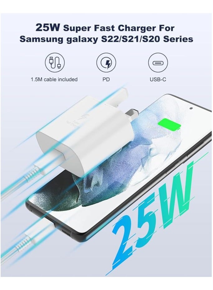 Compatible Samsung 25W PD Fast Charger Adapter,USB C Super Fast Charger Plug with Type C Charging Cable for Samsung Galaxy S24 Ultra, S23 Ultra, S22, Z Flip 5, Z Fold 5,Z Fold 6， A14, A33, A54（White）  - Image 2