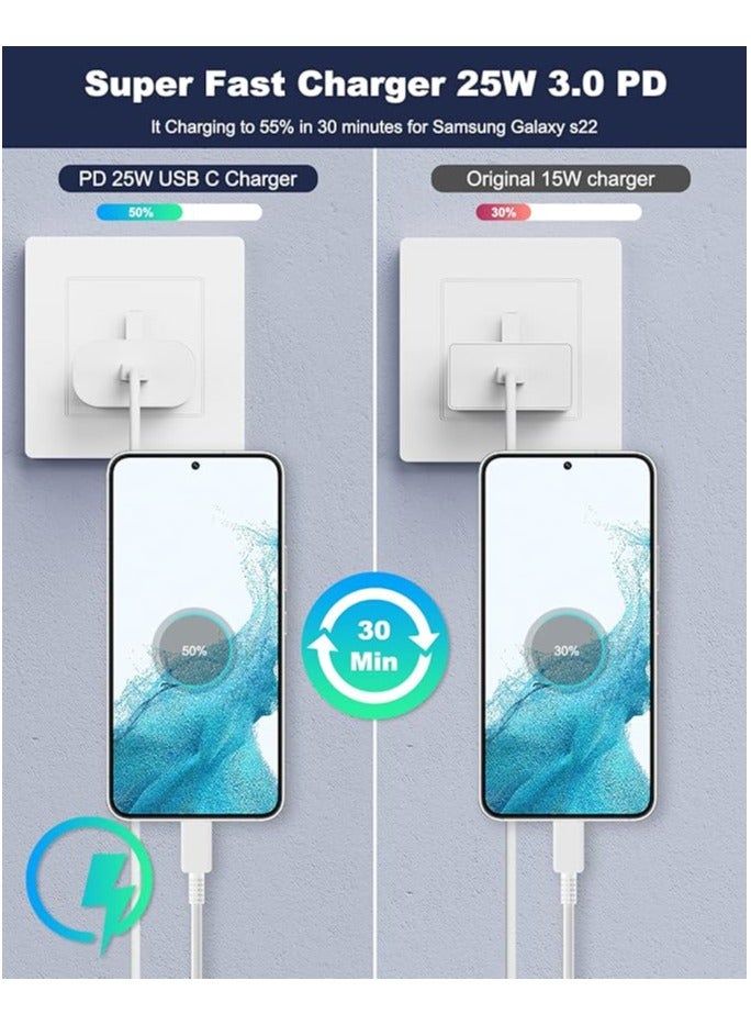 Compatible Samsung 25W PD Fast Charger Adapter,USB C Super Fast Charger Plug with Type C Charging Cable for Samsung Galaxy S24 Ultra, S23 Ultra, S22, Z Flip 5, Z Fold 5,Z Fold 6， A14, A33, A54（White）  - Image 5