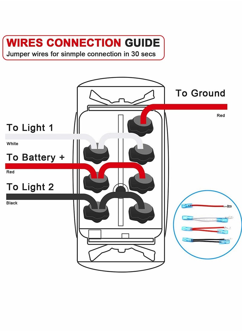 SYOSI Waterproof Rocker Switch Toggle ON OFF Red LED Light 12V 20A 24V 10A 7Pin with Jumper Wires Set for Automotive Cars Vehicles Marine Boats Trucks Trailers 4x4 Caravans RVs ATV UTV and More  - Image 5