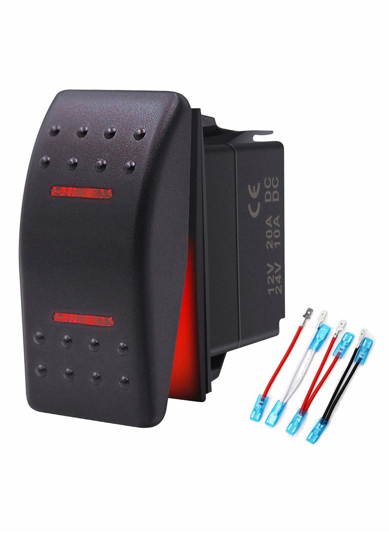SYOSI Waterproof Rocker Switch Toggle ON OFF Red LED Light 12V 20A 24V 10A 7Pin with Jumper Wires Set for Automotive Cars Vehicles Marine Boats Trucks Trailers 4x4 Caravans RVs ATV UTV and More  - Image 1
