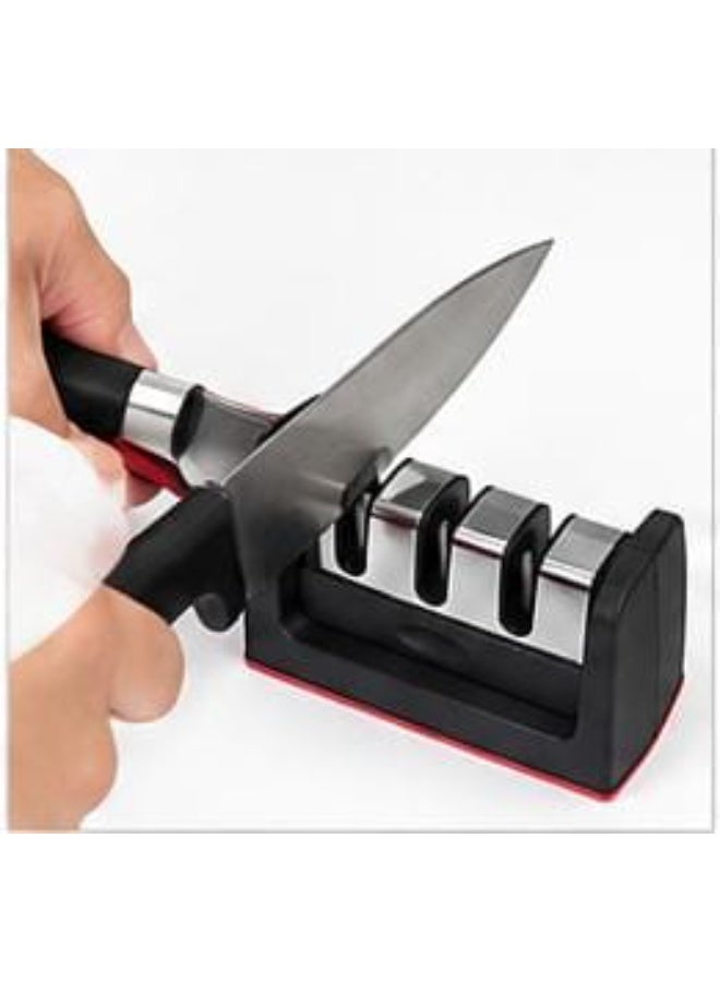 3-stage knife sharpener, black and red, with a comfortable handle, suitable for kitchen and fruit knives - Image 2