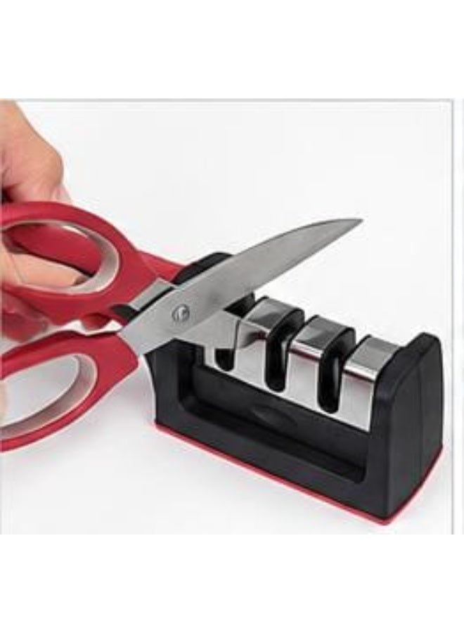 3-stage knife sharpener, black and red, with a comfortable handle, suitable for kitchen and fruit knives - Image 4