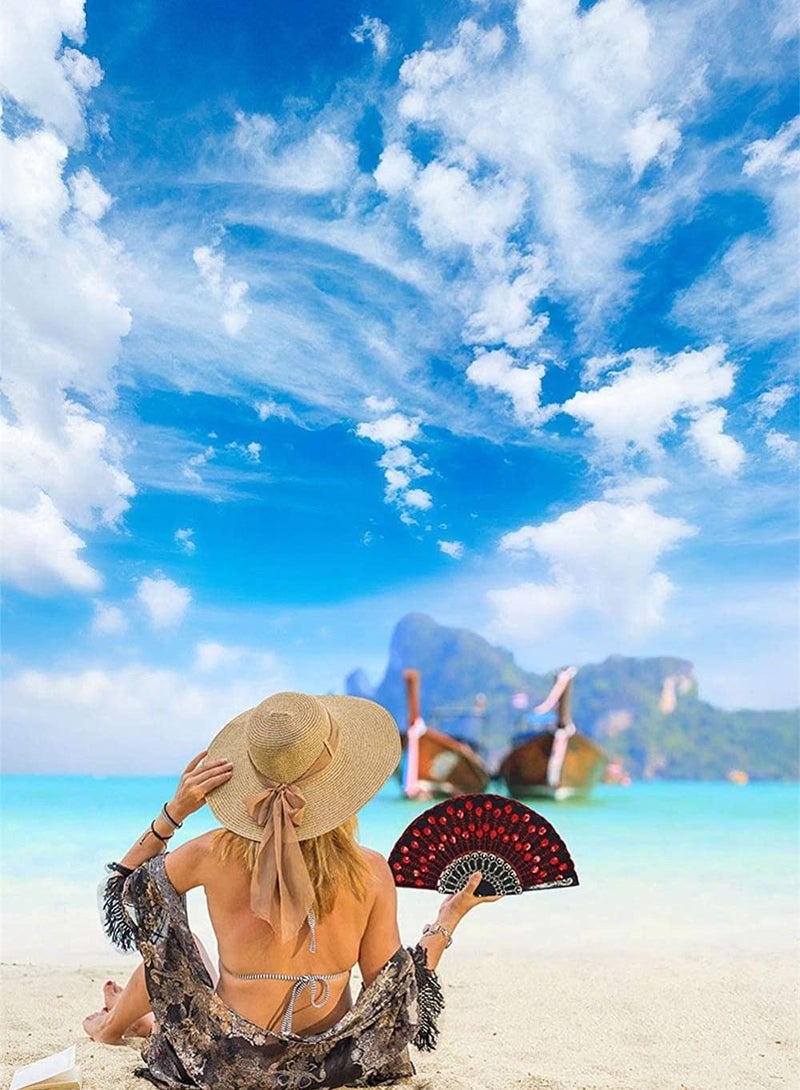 إسكدنيا Folding Fan, Flower Folding Fan, Beautiful Decorative Fans, Plastic Cloth Wrinkle Hand Fan for Wedding Party Held Dance - Image 5