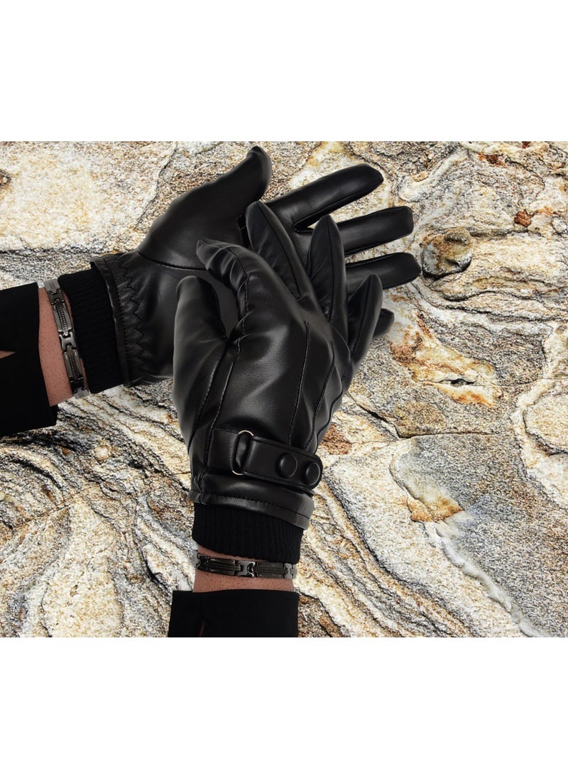 Özyıldırım Çarşı Men's Faux Leather Fur Gloves  - Image 4