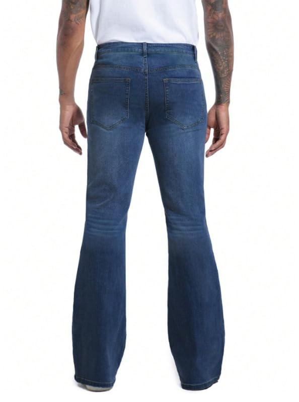 Ben Martin Men’s Blue Bootcut Bell Bottom Jeans || Flared Denim Jean for Men || Stretchable Mid Rise Cotton Pants || Retro Style Casual Wear Bootcut' Denim' Jeans:, 32 - Image 3