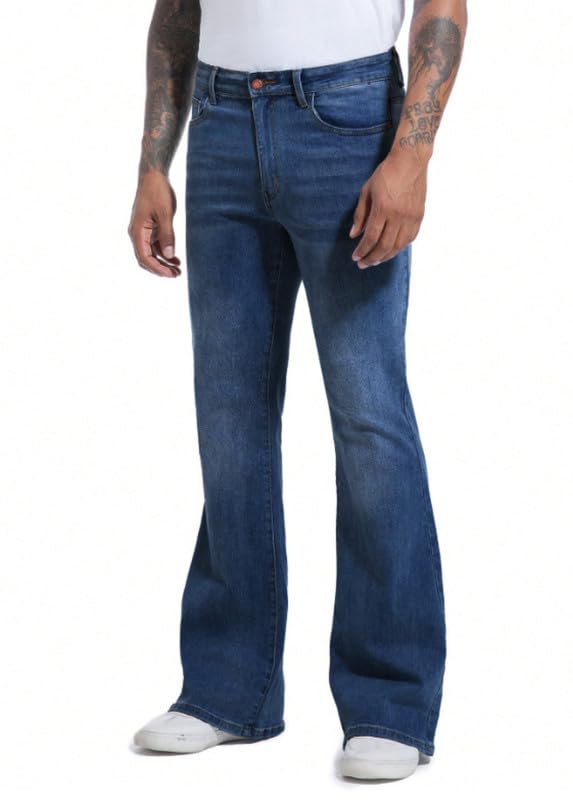 Ben Martin Men’s Blue Bootcut Bell Bottom Jeans || Flared Denim Jean for Men || Stretchable Mid Rise Cotton Pants || Retro Style Casual Wear Bootcut' Denim' Jeans:, 32 - Image 5