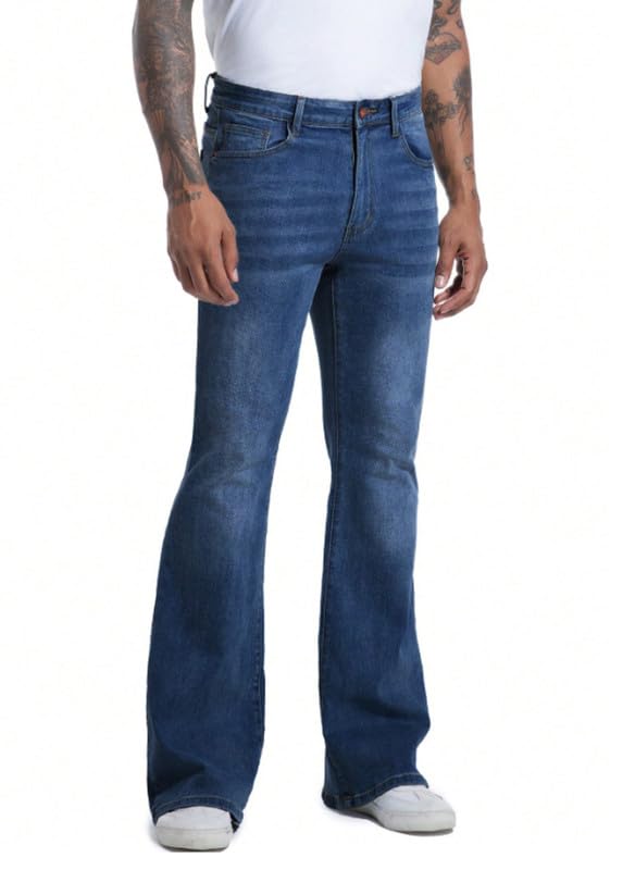 Ben Martin Men’s Blue Bootcut Bell Bottom Jeans || Flared Denim Jean for Men || Stretchable Mid Rise Cotton Pants || Retro Style Casual Wear Bootcut' Denim' Jeans:, 32 - Image 4