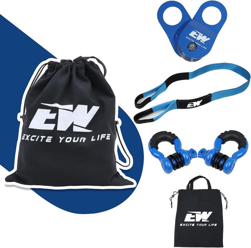 ELITEWILL مجموعة معدات استرداد الطرق الوعرة ELITEWILL - حزام سحب شجرة 3" × 8'، حلقات D، بكرة 10 طن وحقيبة تخزين - Image 1