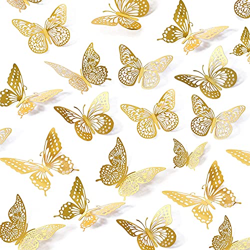Buransh 3D Butterfly Wall Decor Gold Decoration for Cake Decoration, Removable Wall Stickers Room for Kids Nursery Classroom Wedding Night Gift Women Girl Boy Pack 12pcs - Image 1