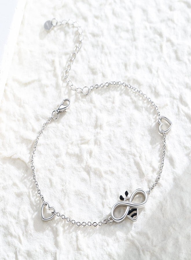 CUOKA MIRACLE Bee Bracelet Sterling Silver Infinity Honey Bracelet Minimal Cute Jewelry 7"+2" Adjustable Chain Bracelet Jewelry Birthday Christmas Graduation Gifts for Women Wife - Image 4