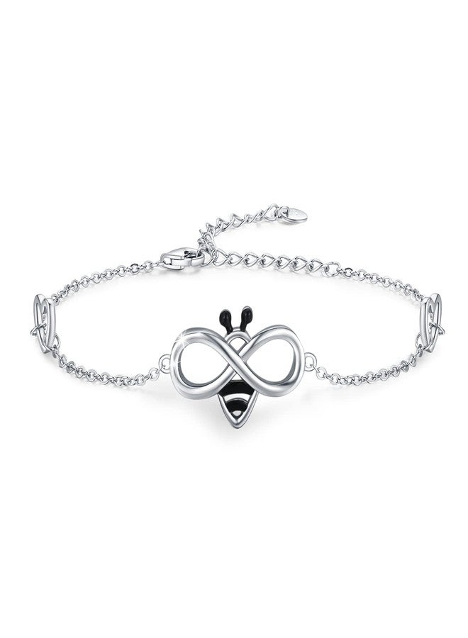 CUOKA MIRACLE Bee Bracelet Sterling Silver Infinity Honey Bracelet Minimal Cute Jewelry 7"+2" Adjustable Chain Bracelet Jewelry Birthday Christmas Graduation Gifts for Women Wife - Image 1